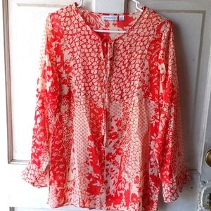 Susan Graver Orangeand Cream Floral Design Blouse size XXS